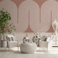 Padrão minimalista de linhas onduladas em terracota Wall Mural