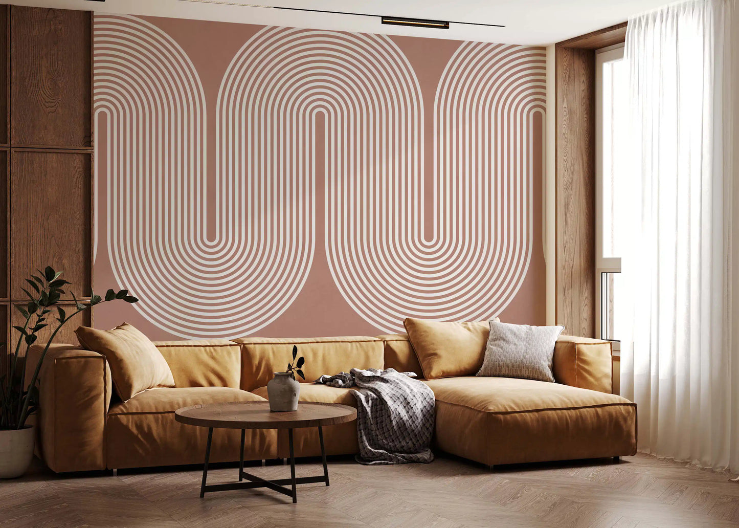 Padrão minimalista de linhas onduladas em terracota Wall Mural