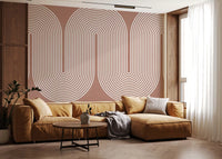 Padrão minimalista de linhas onduladas em terracota Wall Mural