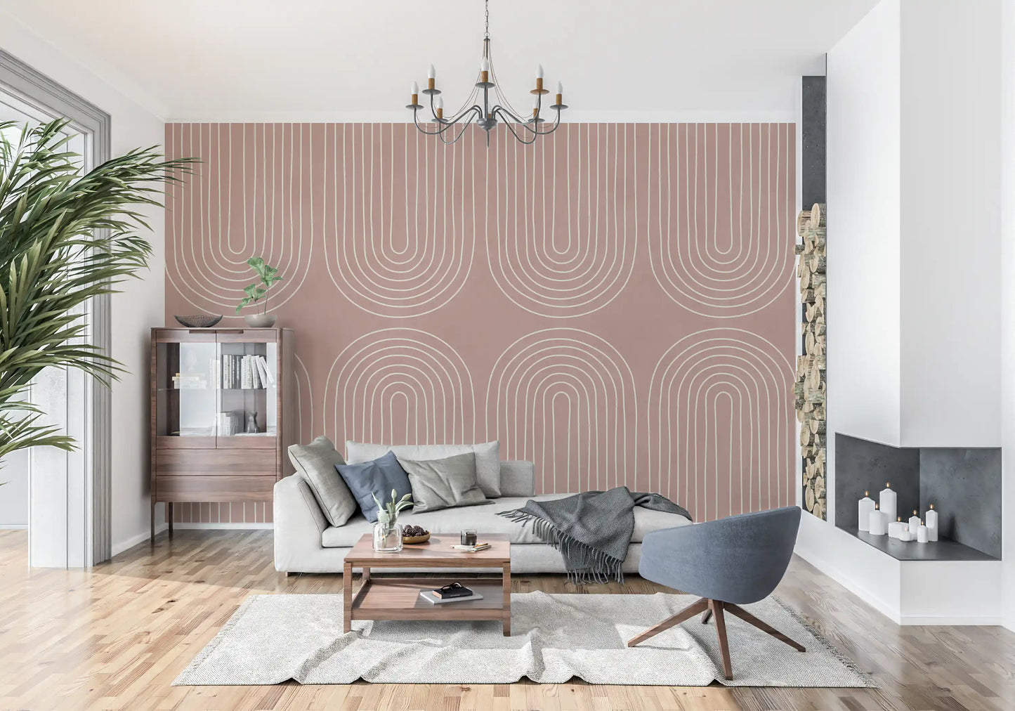 Motivo de linha arqueada em terracota Wall Mural
