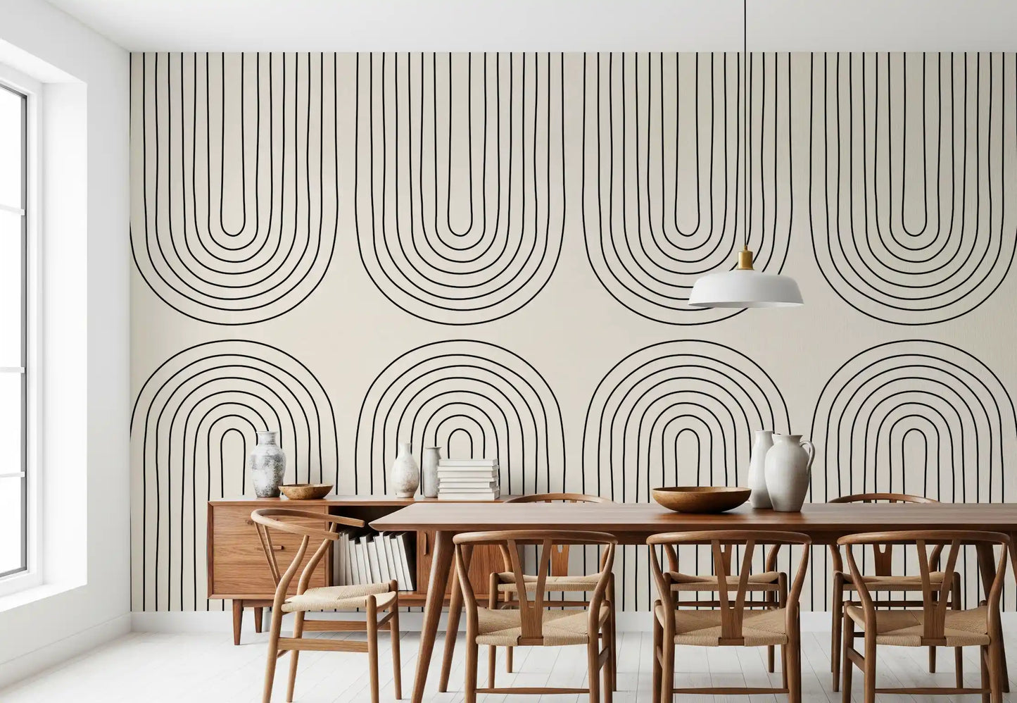 Padrão minimalista de arte linear em arco Wall Mural