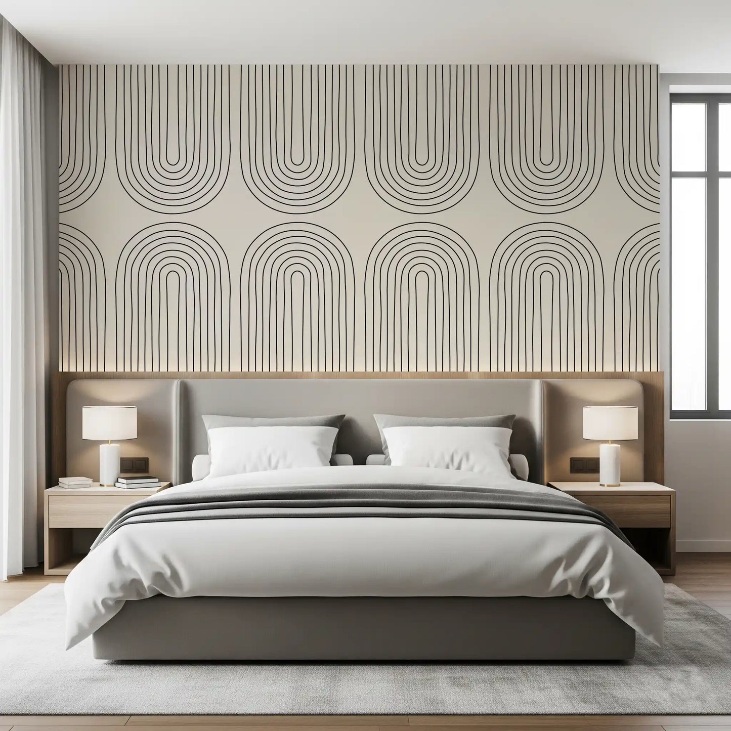 Padrão minimalista de arte linear em arco Wall Mural