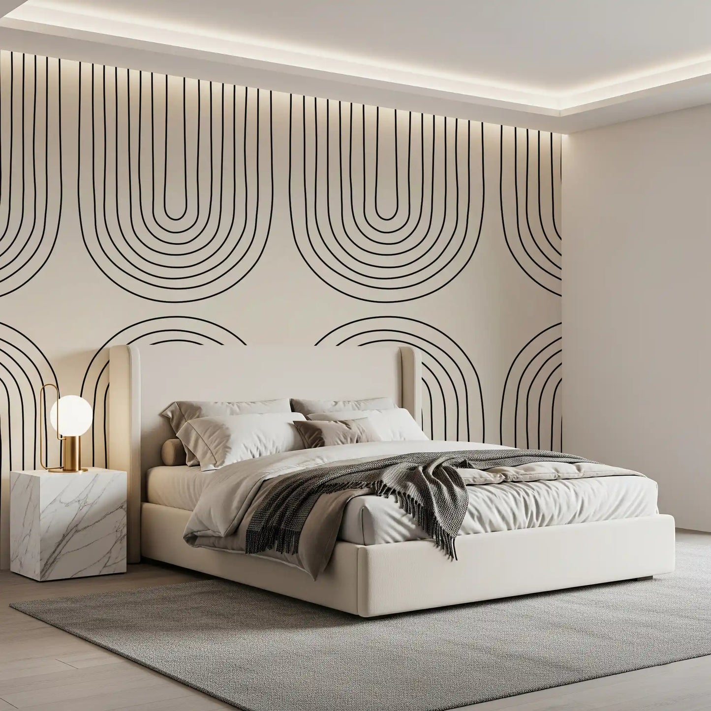 Padrão minimalista de arte linear em arco Wall Mural