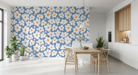 Retro Daisy Bloom Blue Wall Mural