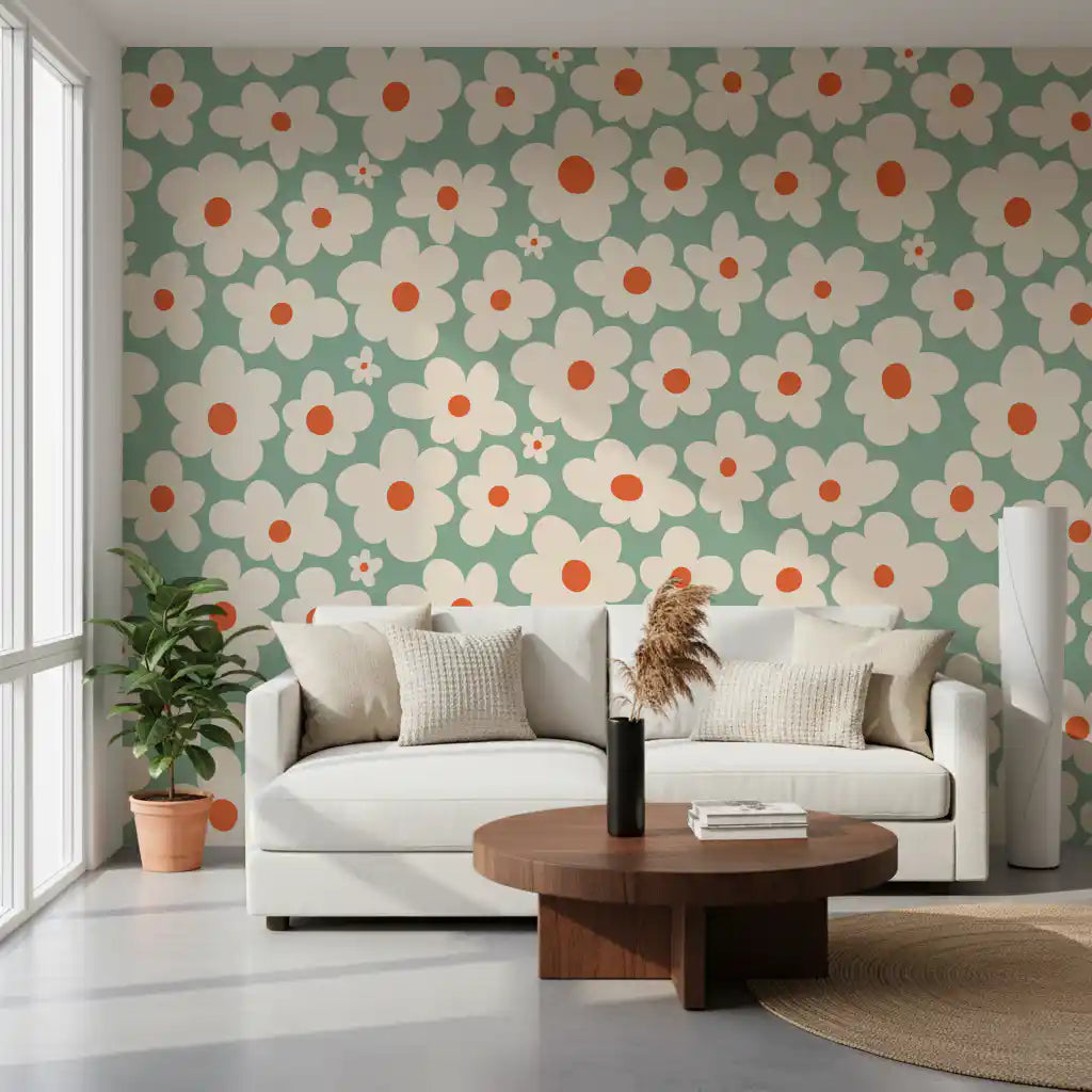 Retro Daisy Meadow Wall Mural