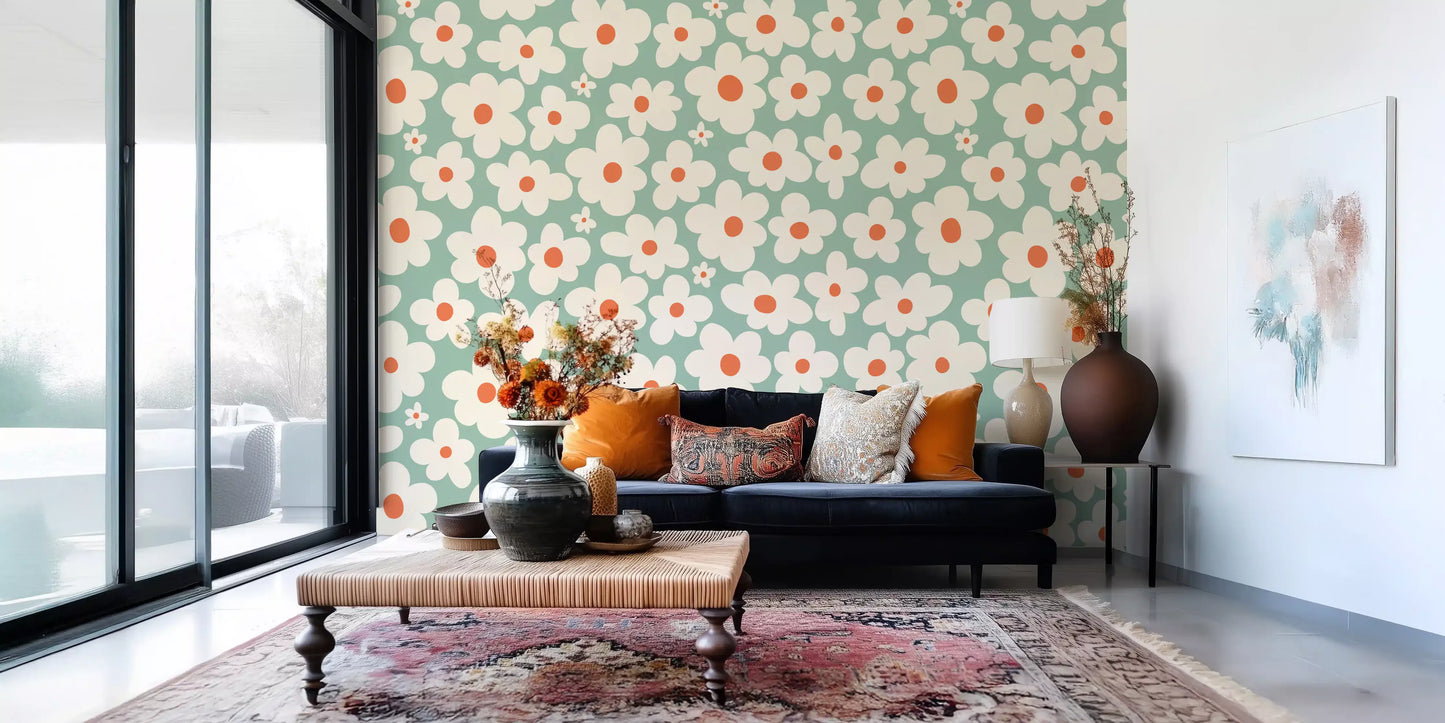 Retro Daisy Meadow Wall Mural