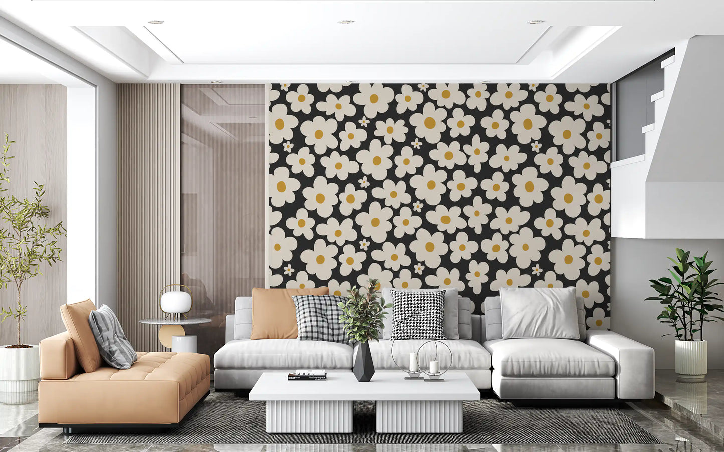 Retro Floral Bloom Pattern Wall Mural