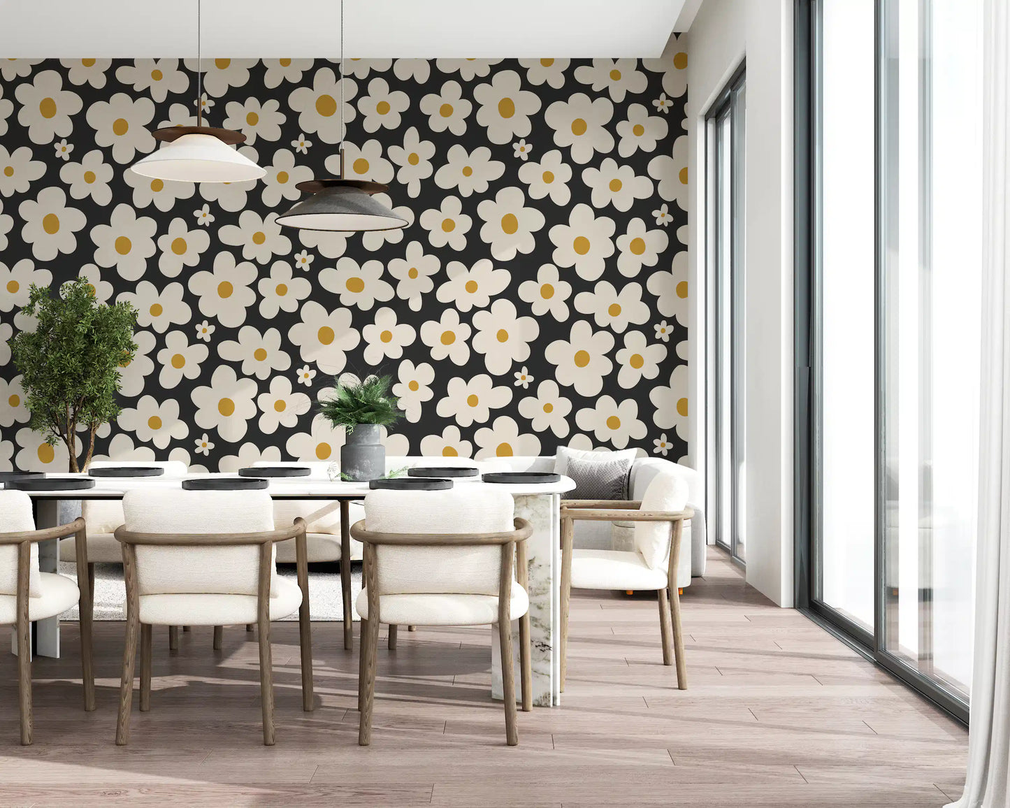 Retro Floral Bloom Pattern Wall Mural