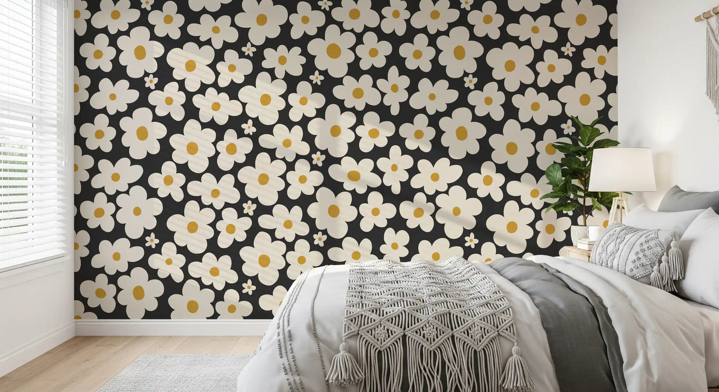 Retro Floral Bloom Pattern Wall Mural