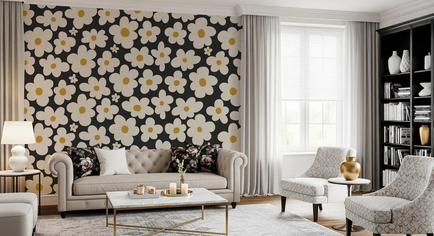 Retro Floral Bloom Pattern Wall Mural