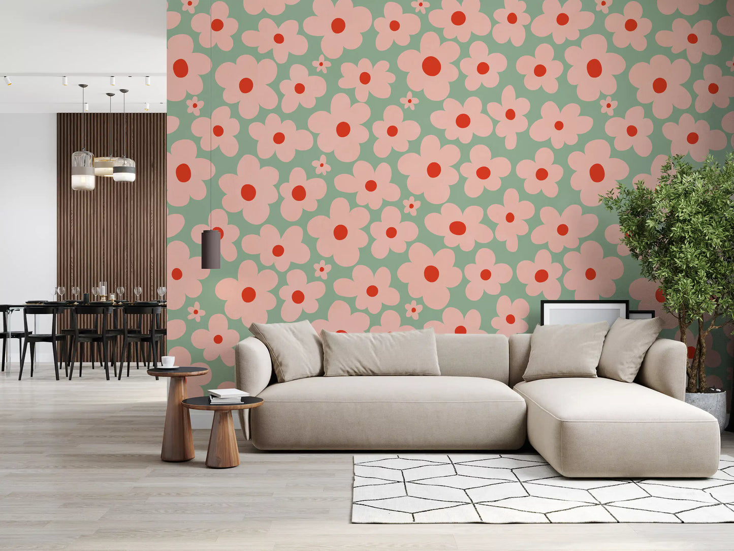 Retro Daisy Meadow Wall Mural