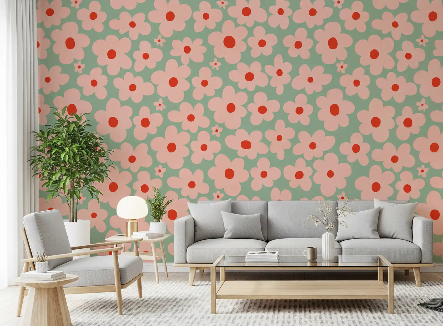 Retro Daisy Meadow Wall Mural