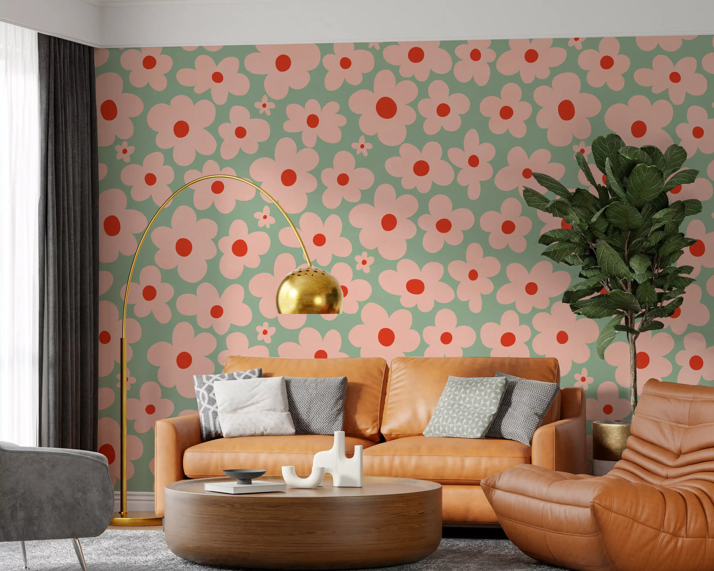 Retro Daisy Meadow Wall Mural