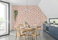 Retro Cream and Pink Daisy Field Wall Mural