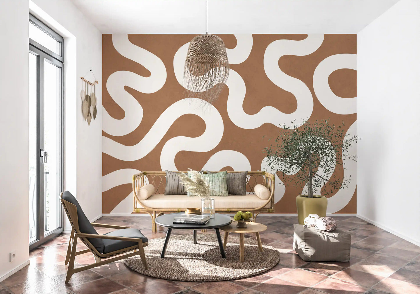 Creamy Swirls on Terracotta Wall Mural