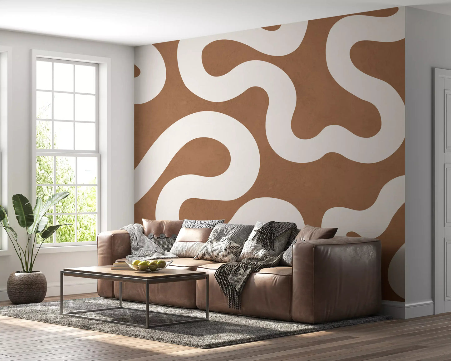 Creamy Swirls on Terracotta Wall Mural