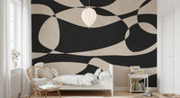 Abstract Cream and Charcoal Interplay Wall Mural