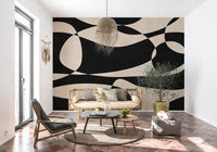 Abstract Cream and Charcoal Interplay Wall Mural