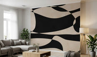 Abstract Cream and Charcoal Interplay Wall Mural