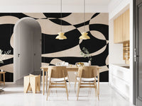 Abstract Cream and Charcoal Interplay Wall Mural