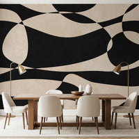 Abstract Cream and Charcoal Interplay Wall Mural