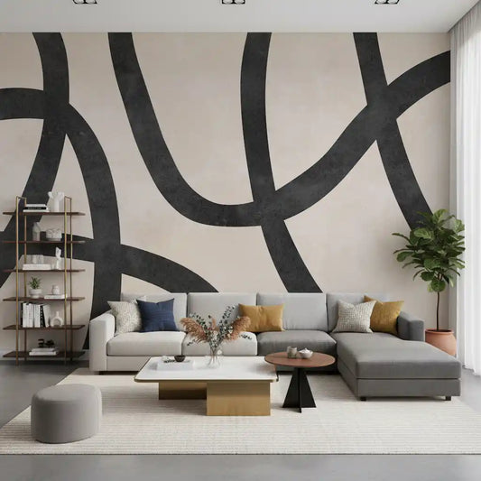 Monochrome Sculptural Loops Wall Mural