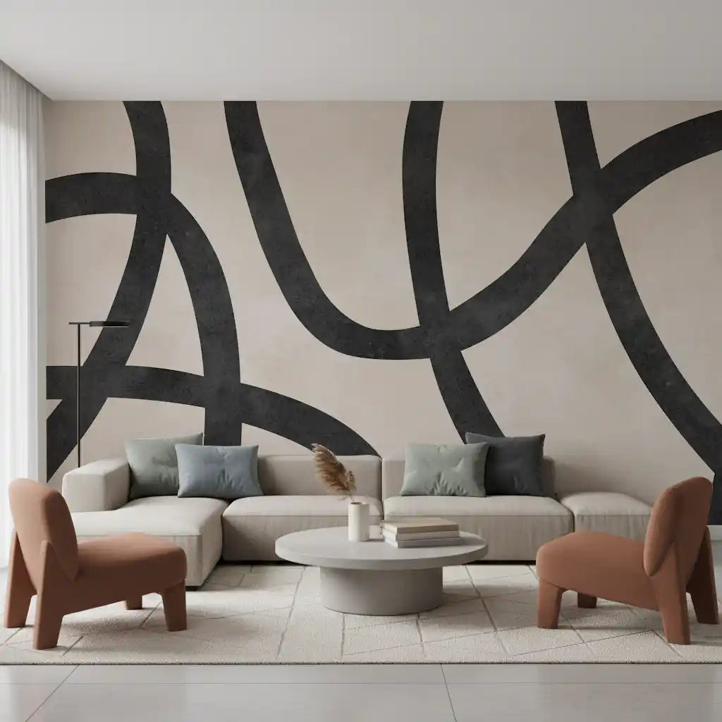 Monochrome Sculptural Loops Wall Mural