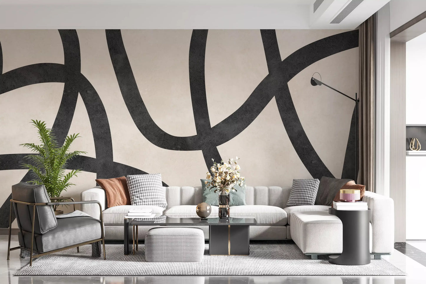 Monochrome Sculptural Loops Wall Mural