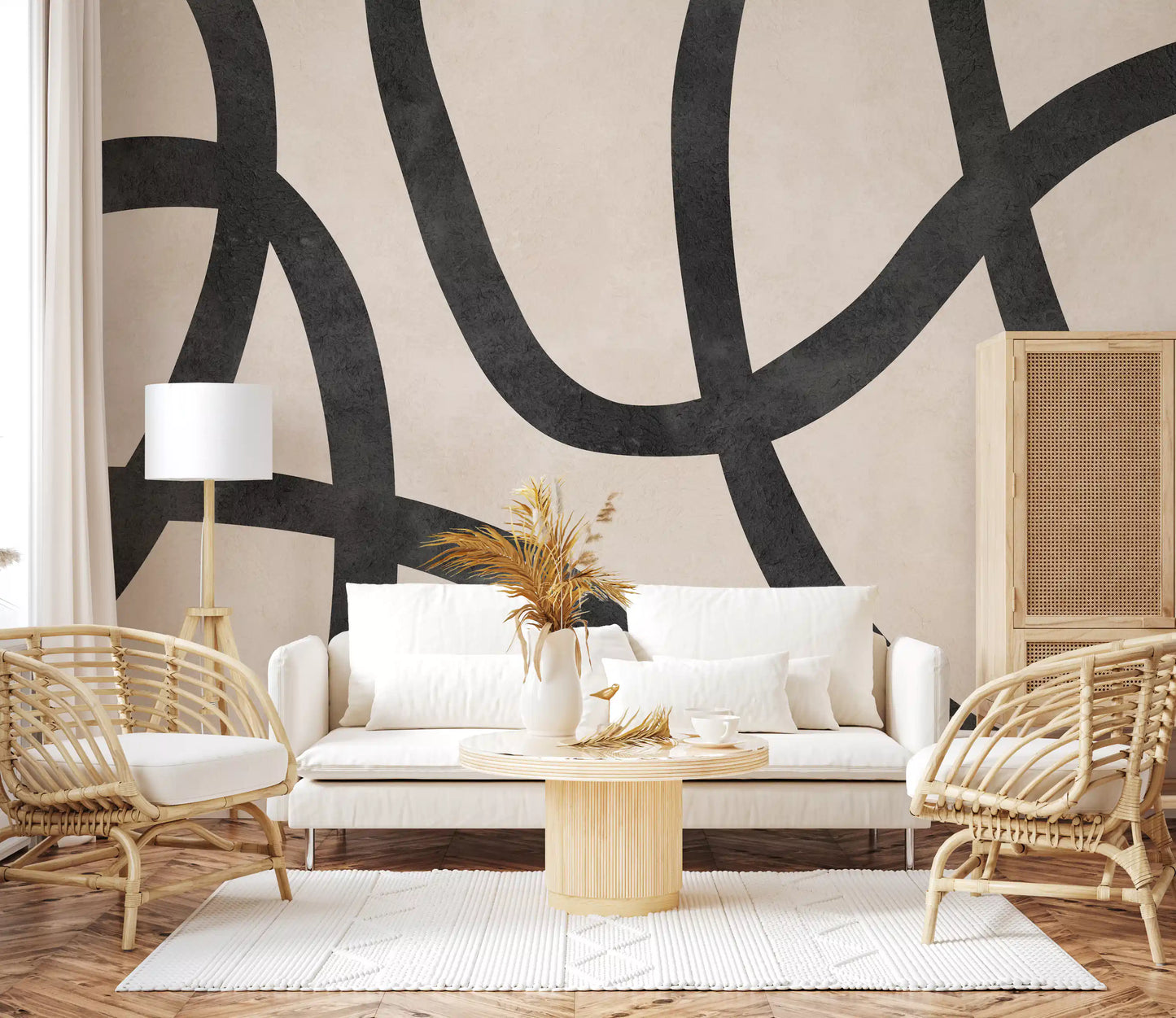 Monochrome Sculptural Loops Wall Mural