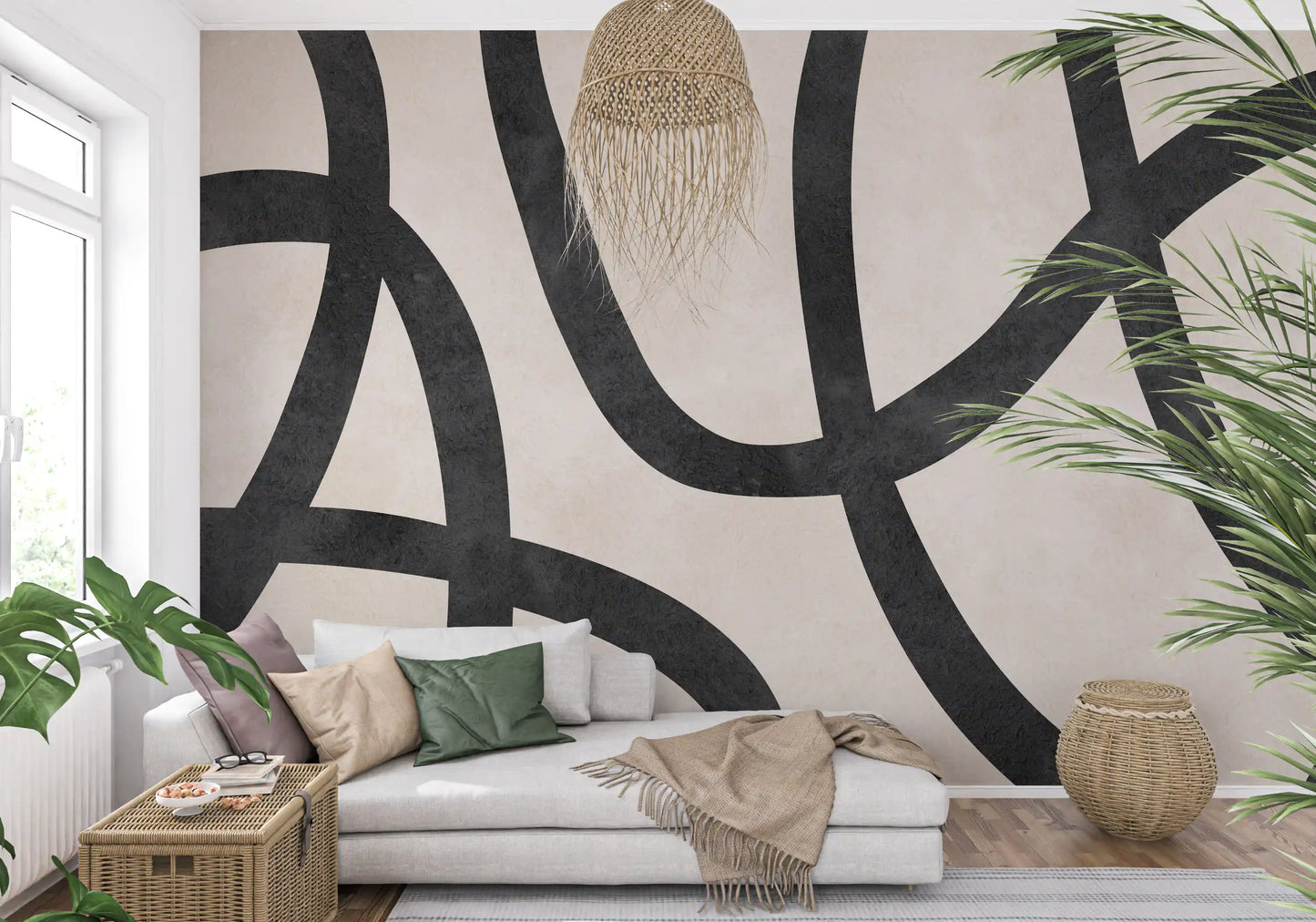 Monochrome Sculptural Loops Wall Mural