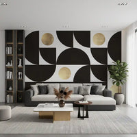 Modernist Geometric Gold and Black Arcs Wall Mural