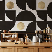 Modernist Geometric Gold and Black Arcs Wall Mural