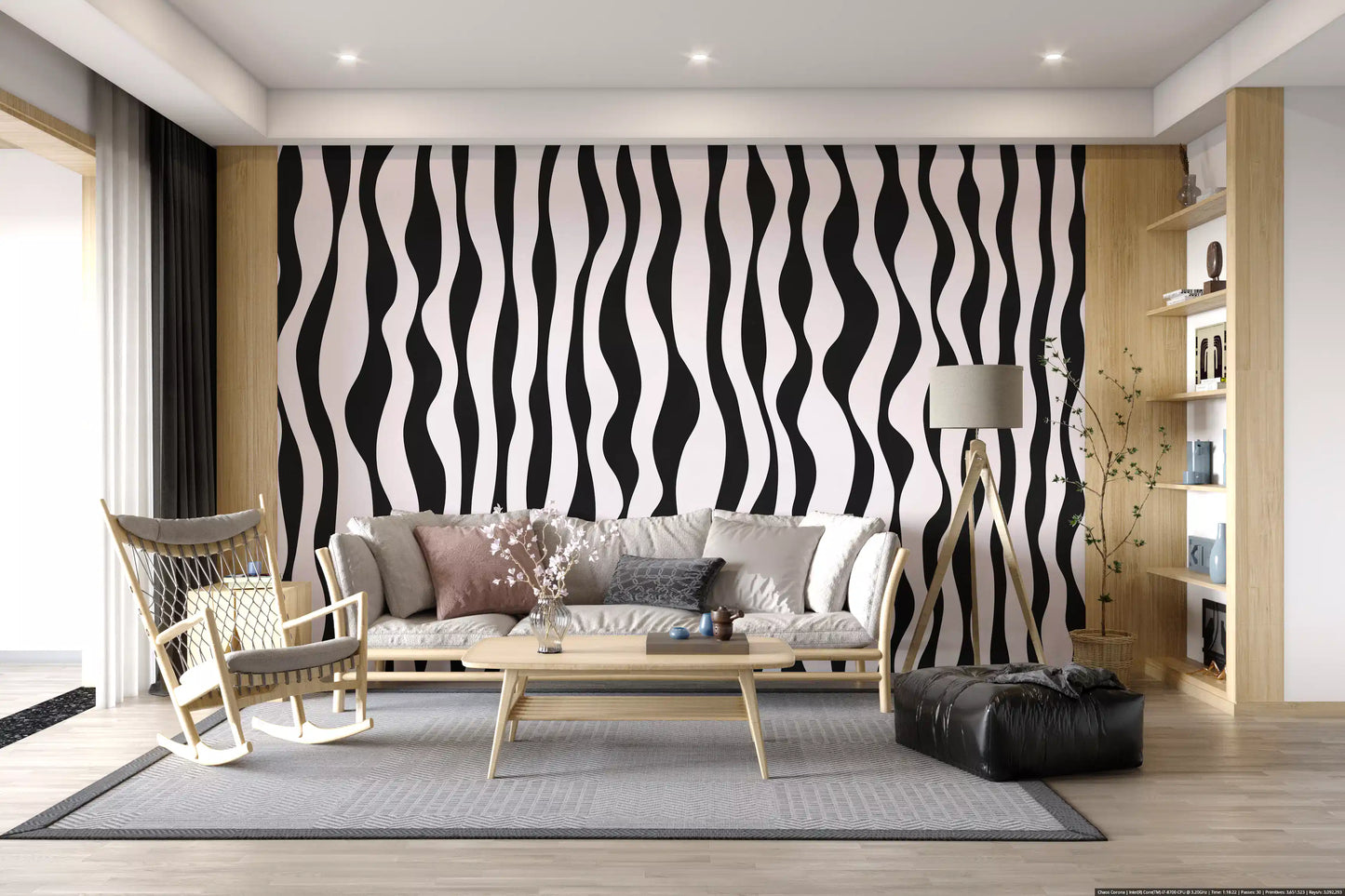 Monochrome Wavy Stripe Design Wall Mural