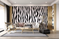 Monochrome Wavy Stripe Design Wall Mural