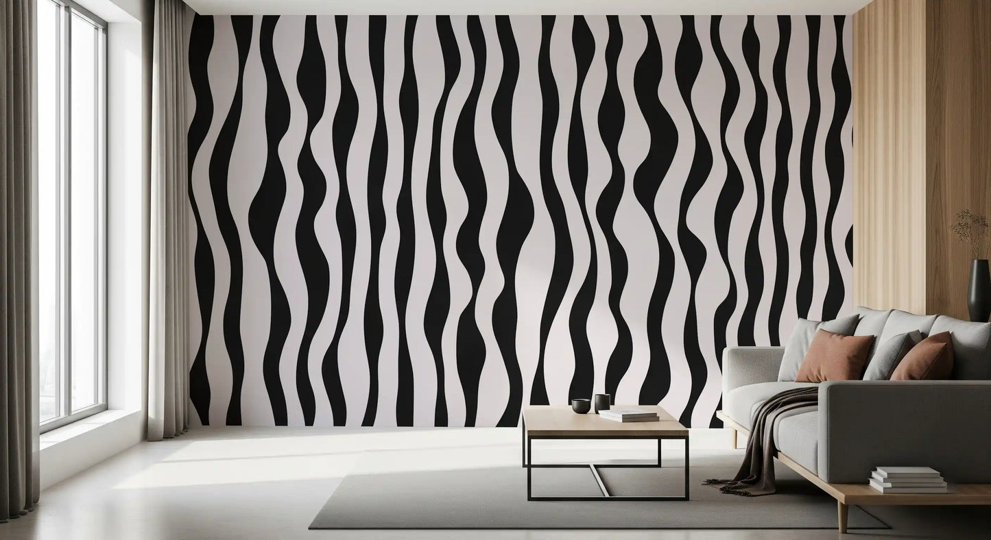 Monochrome Wavy Stripe Design Wall Mural