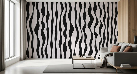 Wavy black and white stripes give a Living room bold rhythm, wall mural GD11120
