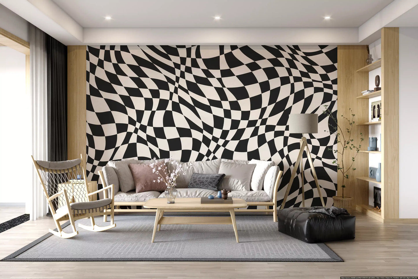 Wavy Monochrome Checkerboard Wall Mural