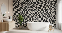 Wavy Monochrome Checkerboard Wall Mural