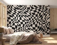 Wavy Monochrome Checkerboard Wall Mural