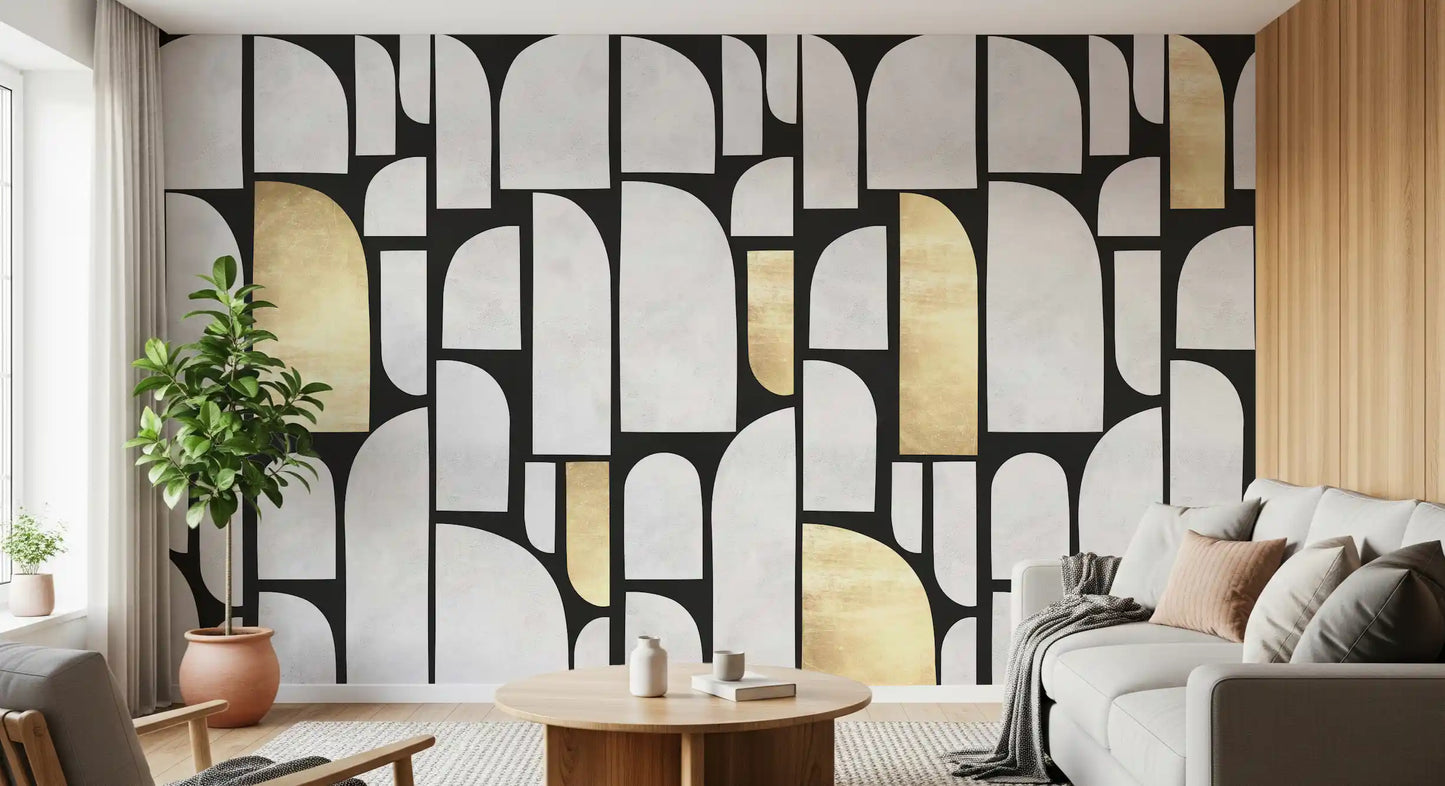 Modernist Gold and Stone Archway Motif Wall Mural