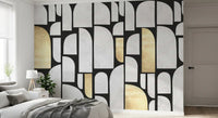 Modernist Gold and Stone Archway Motif Wall Mural
