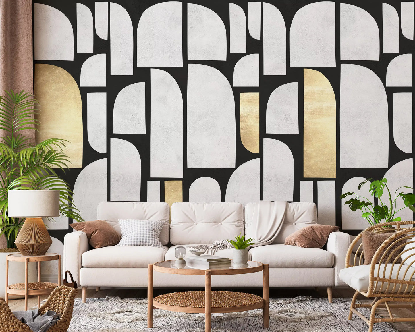 Modernist Gold and Stone Archway Motif Wall Mural
