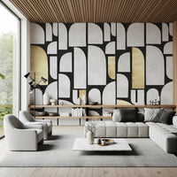 Modernist Gold and Stone Archway Motif Wall Mural