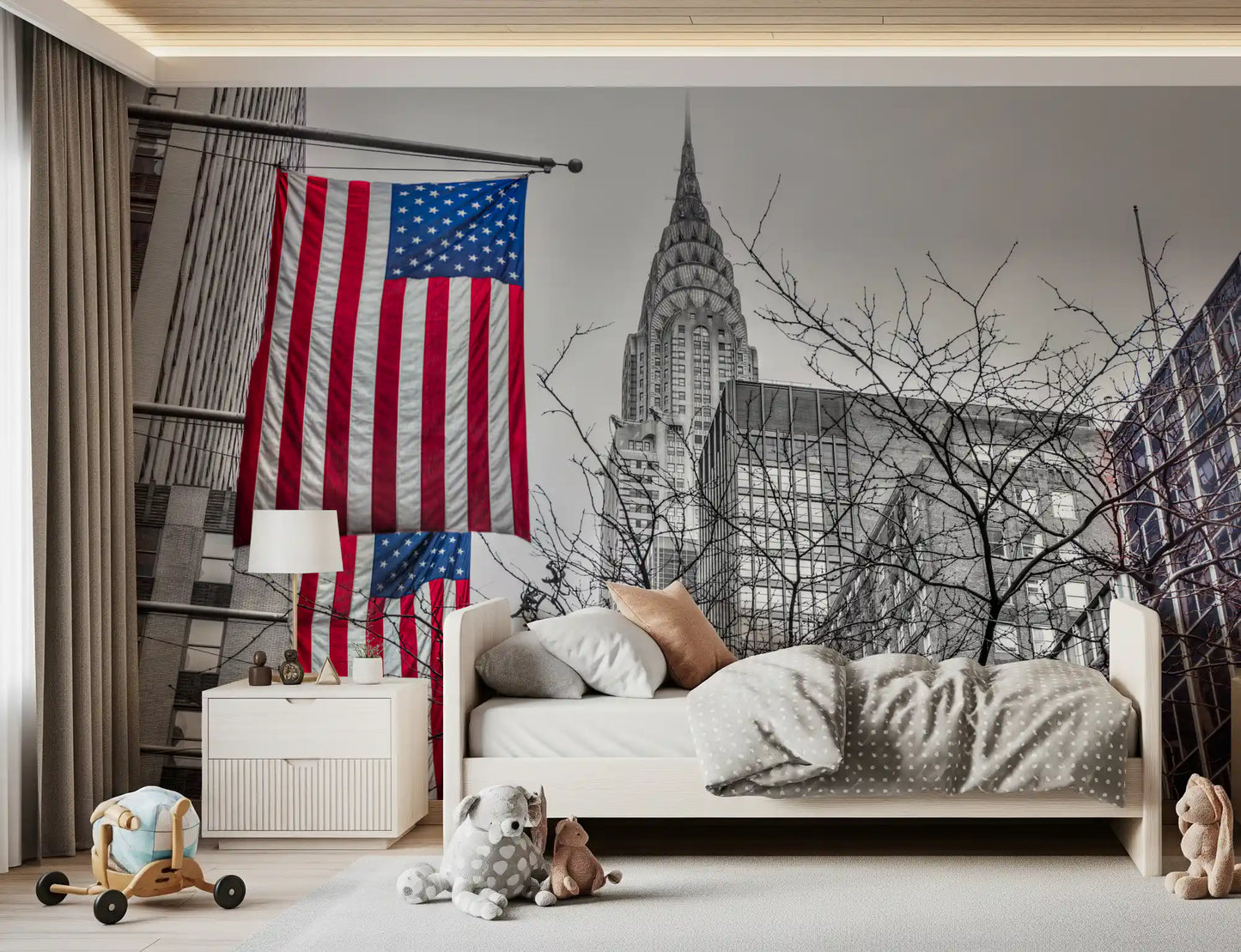 Patriotic Manhattan Cityscape Landmark Wall Mural