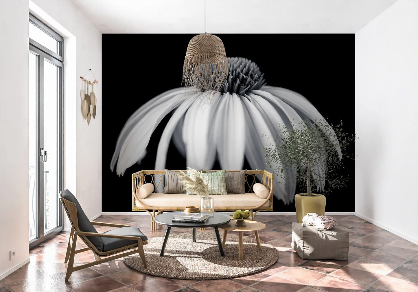 Monochrome Echinacea Bloom Wall Mural
