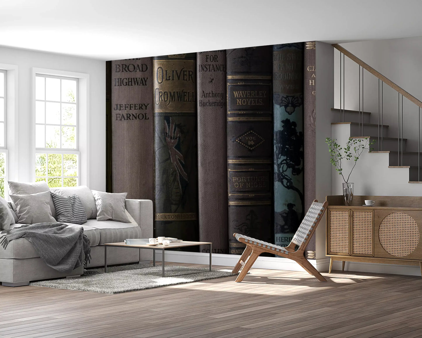 Vintage Library Book Spine Collection Wall Mural