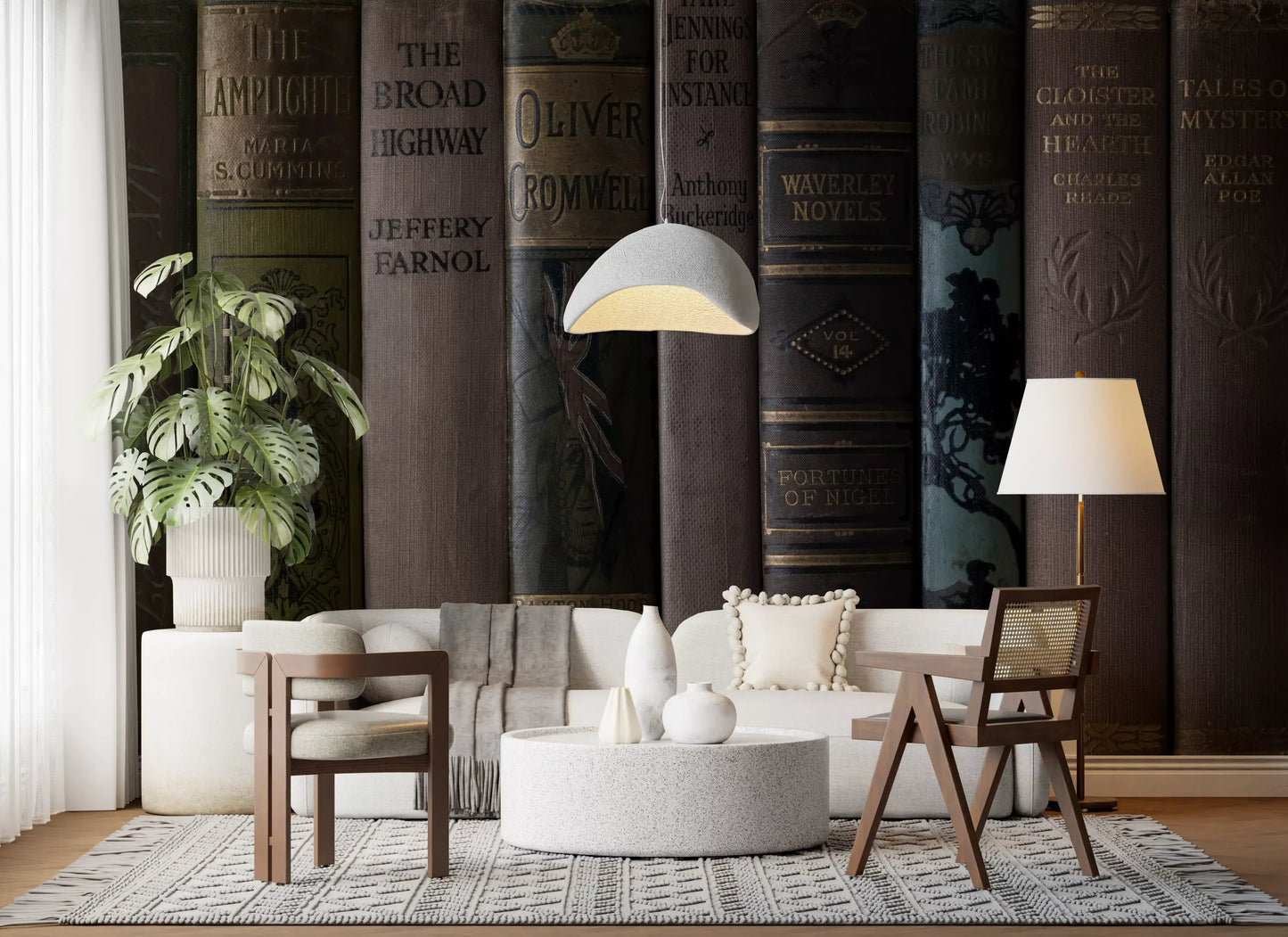Vintage Library Book Spine Collection Wall Mural