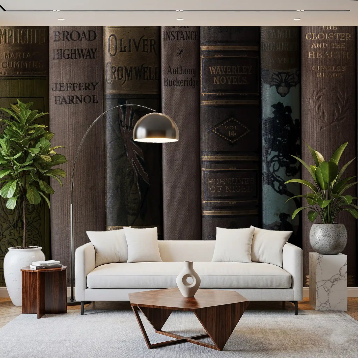 Vintage Library Book Spine Collection Wall Mural