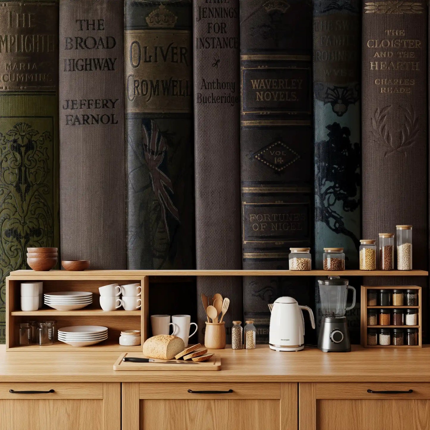 Vintage Library Book Spine Collection Wall Mural