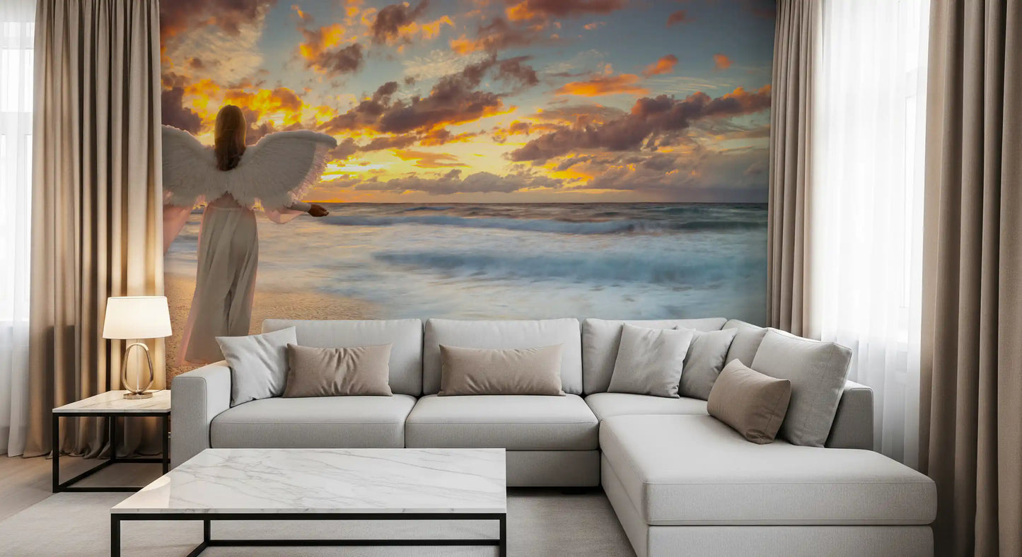 Celestial Guardian at Sunset Shore Wall Mural